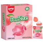 AMOS Peelerz Peach Lollies - Peelable Confectionery, Gluten-Free & Fat-Free Snack Sweets with Real Fruit Juice, 240g Box (Approx. 10 Packs) - Bulk Candy Snack for Parties, Christmas, Kids & Adults